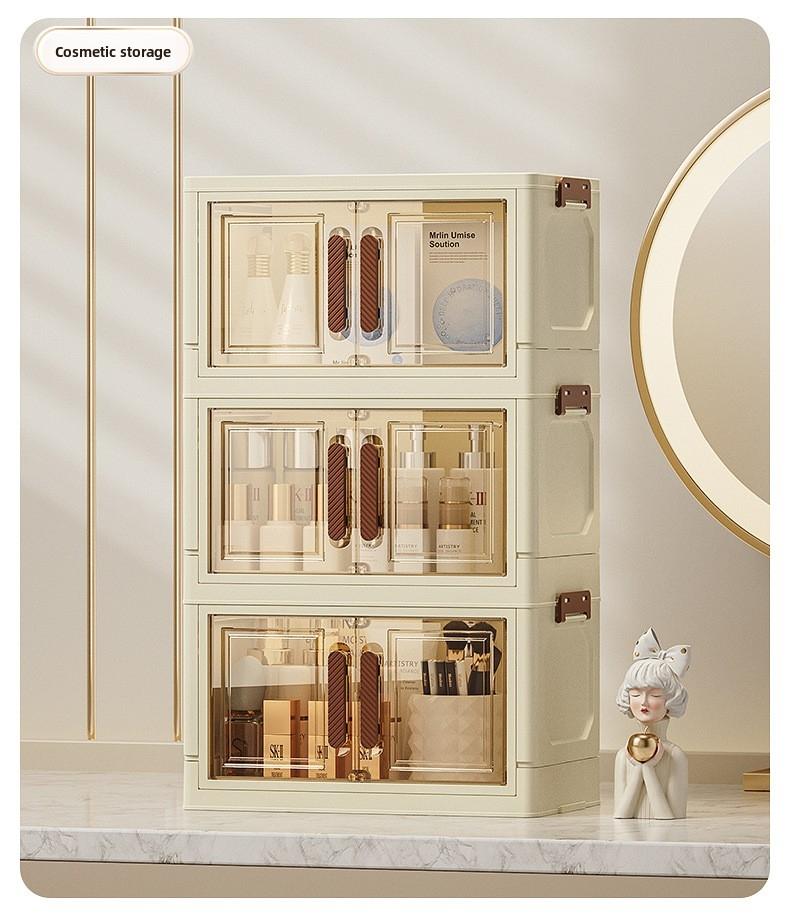 4/5/6 layer hot sale folding storage cabinet transparent black multi-layer with cabinet door locker toy snack finishing box bookshelf wardrobe Storage Drawer