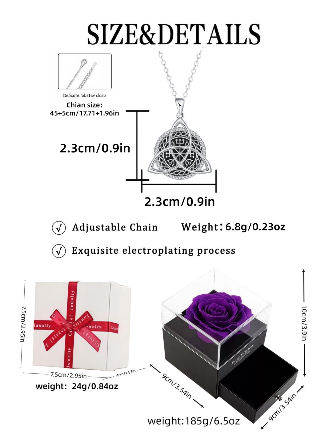 Triangle Pact · Dark Pattern Diamond Original niche Celtic knot vintage gem & diamond necklace with purple preserved rose gift box. Perfect for birthdays, Mother's Day, Valentine's Day and all festive gifting.
