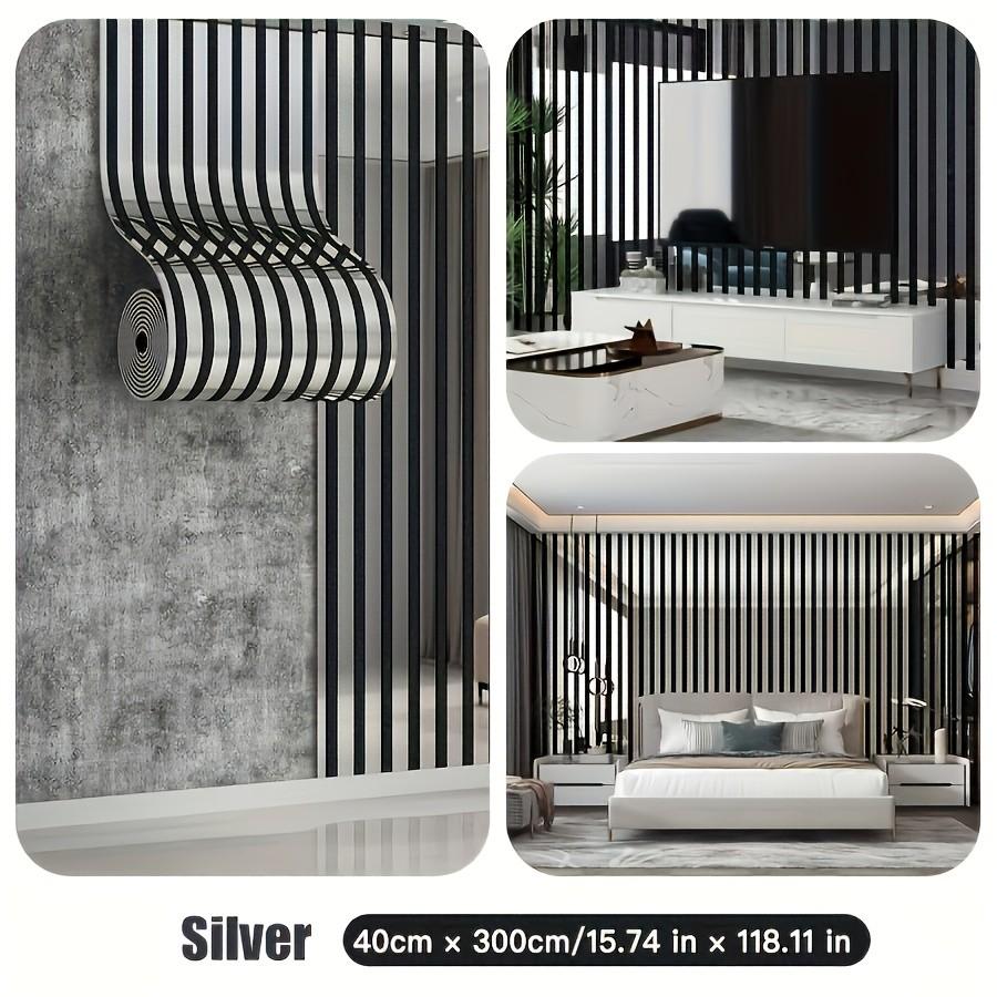 1 Roll 2.8mm Thick Gold Foil Grid Stripe Wallpaper, Mirror Surface 3D Peel and Stick Wall Sticker, Modern Luxury Wall Decor for Living Room Bedroom Office Meeting Room