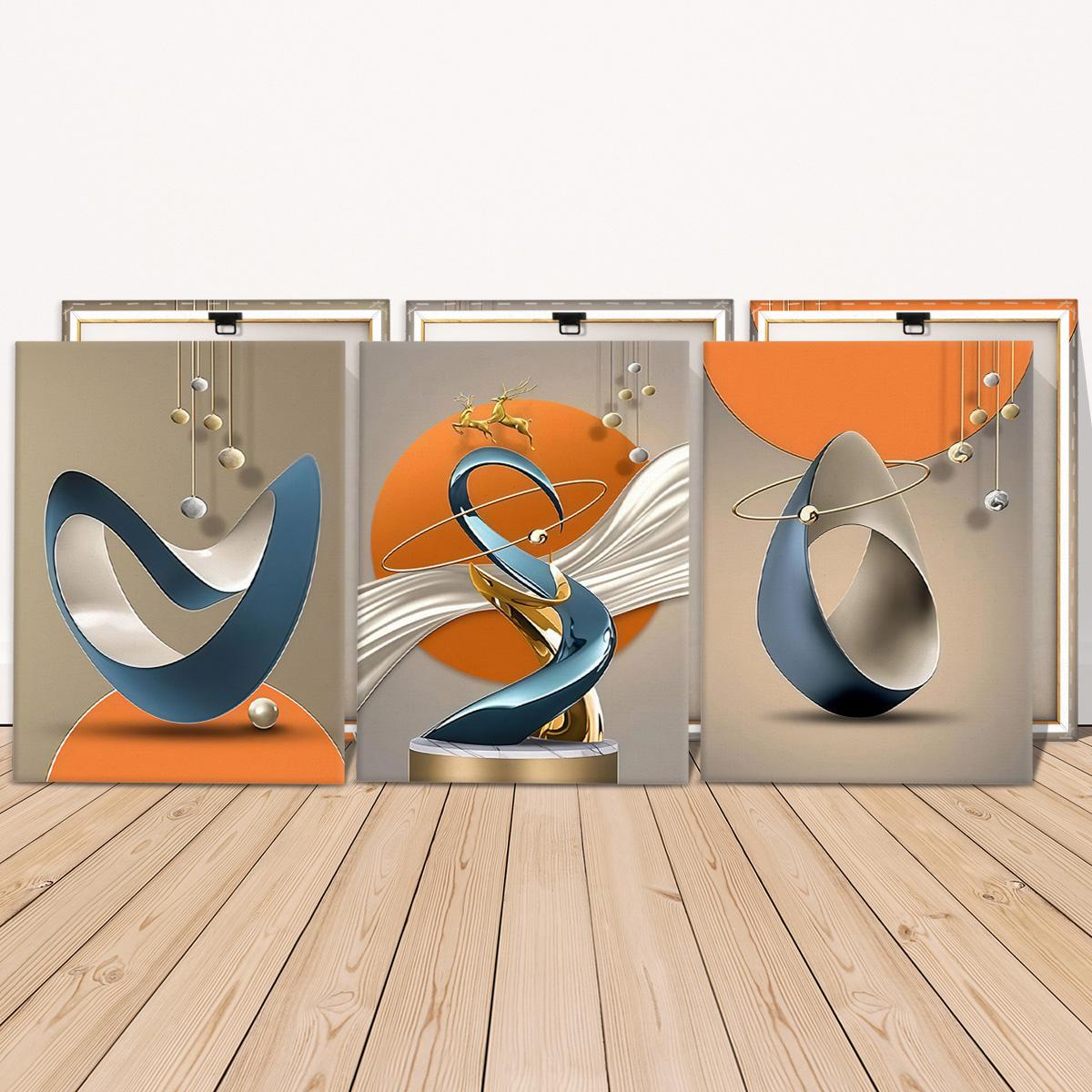 3-Piece Modern Abstract Geometric Art Canvas Prints with Solid Wood Frames, High-Definition Waterproof Wall Art for Living Room and Hallway, Modern Home Decor #TOP PICKS