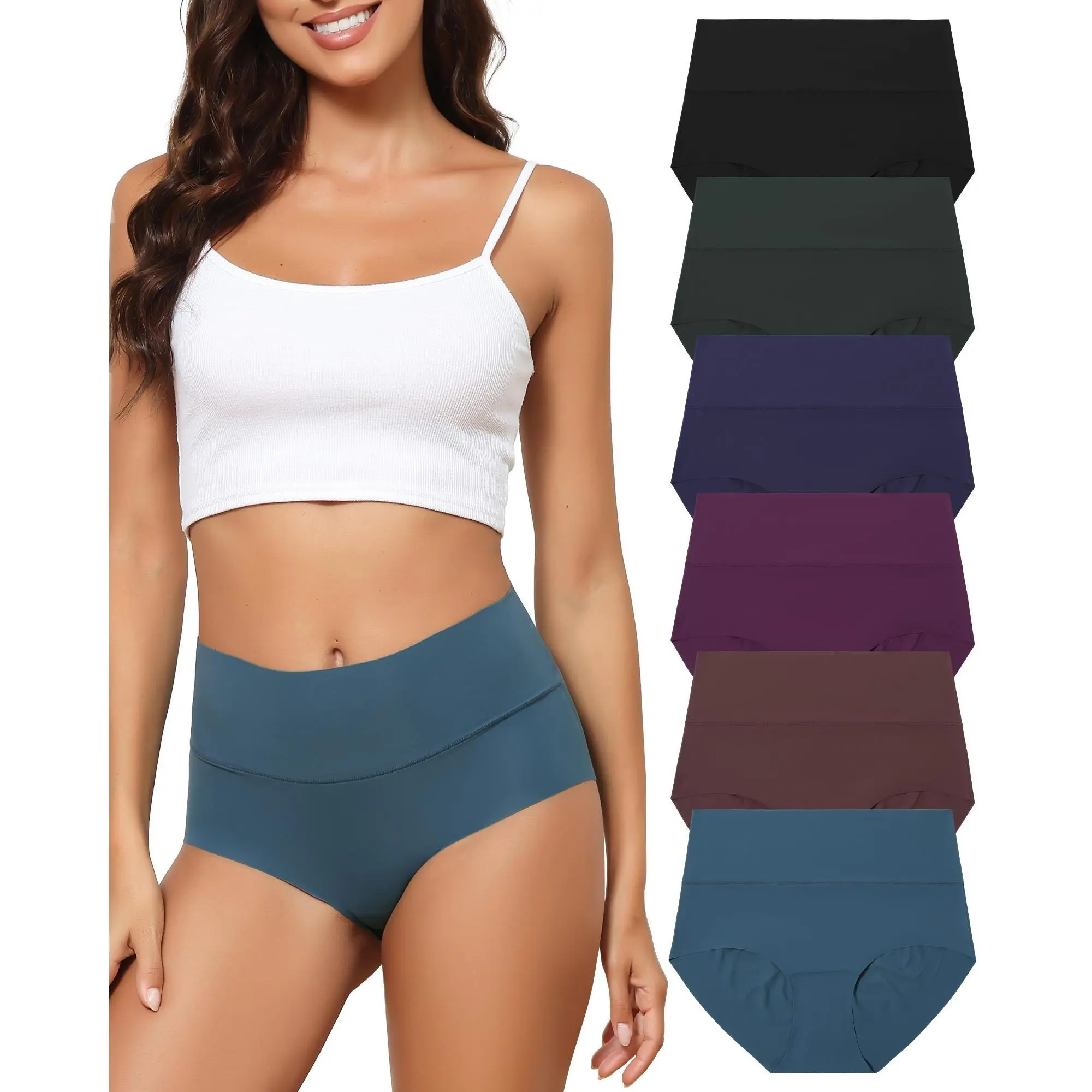 LEVAO Women's Seamless High Waisted Underwear Full Coverage Brief No Show Panties Sexy Comfortable Pantie Multi 6 Pack S-XXL