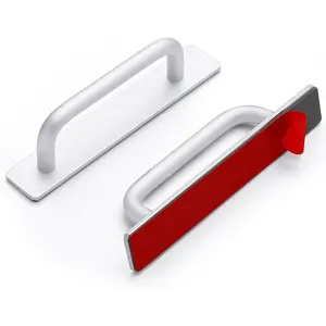 2 Pack Adhesive Handles Self Stick Instant Cabinet Handles 5.83" Stick on Cabinet Handles Drawer Push Pull Handles Helper Sliding Screen Door Handles for Sliding Closet Window Wardrobe - Silver