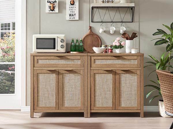 PieDle Furniture Rattan Crafted Storage Cabinet with Adjustable Dividers, Bohemian Style Buffet for Multiple House Areas like Kitchen, Hallway & Living Room PieDle Furniture Rattan Crafted Storage Cabinet with Adjustable Dividers, Bohemian Style Buffet for Multiple House Areas like Kitchen, Hallway & Living Room