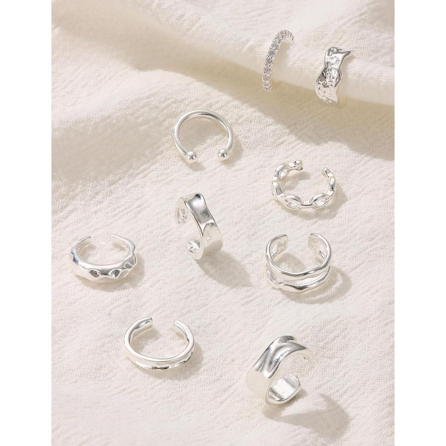 9 count 14K / Plated Ear Cuff Non  Earrings for Women Men - Ear Cuffs Earring Non Pierced Ears Adjustable Clip  Trendy  Cartilage Conch Helix  Set with 5A CZ