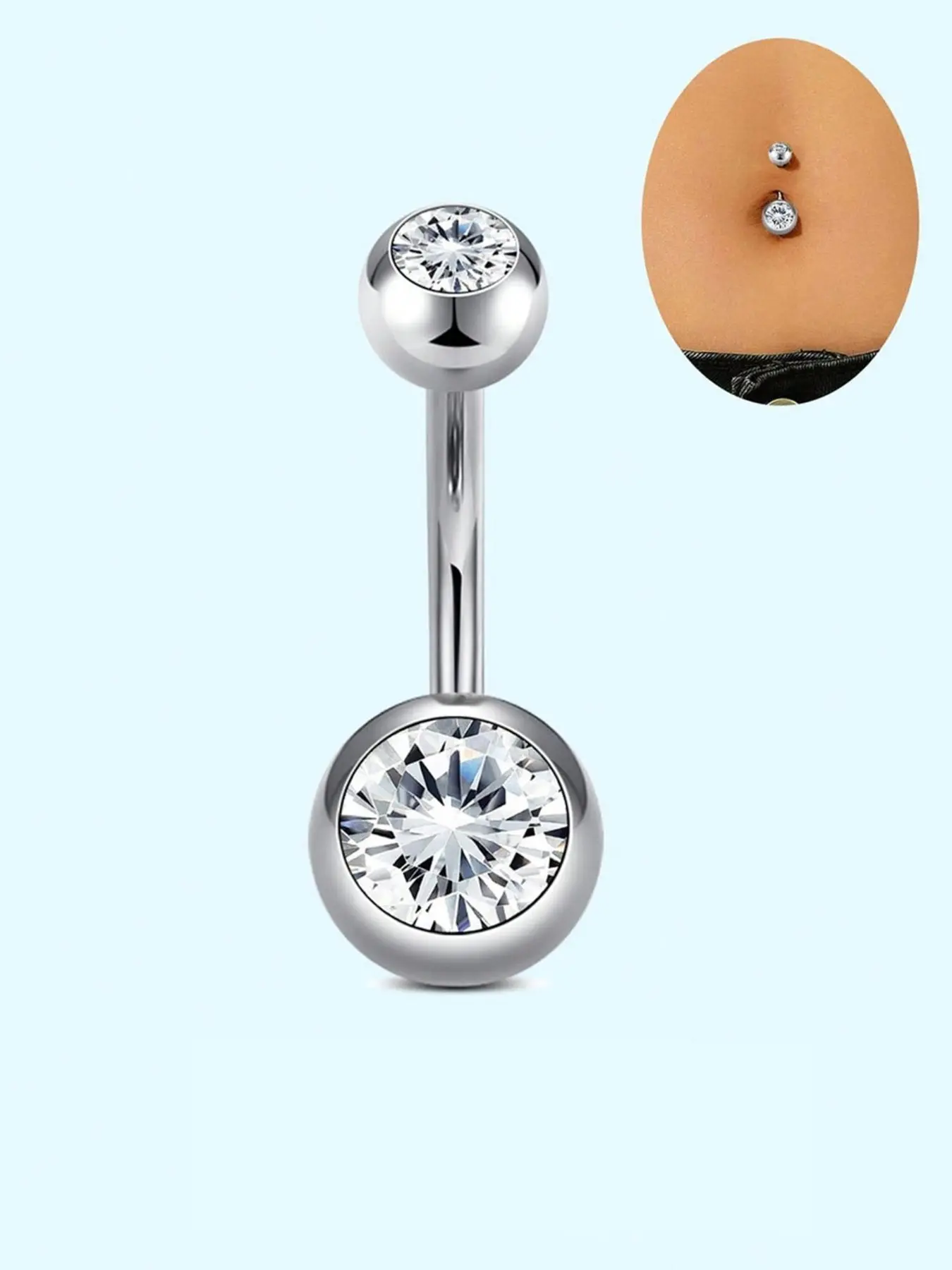 1Pcs Women Belly Button Ring Stainless Steel Cubic Zirconia Body Piercing Jewelry Silver Color Small Size Barbell Options 6-18mm