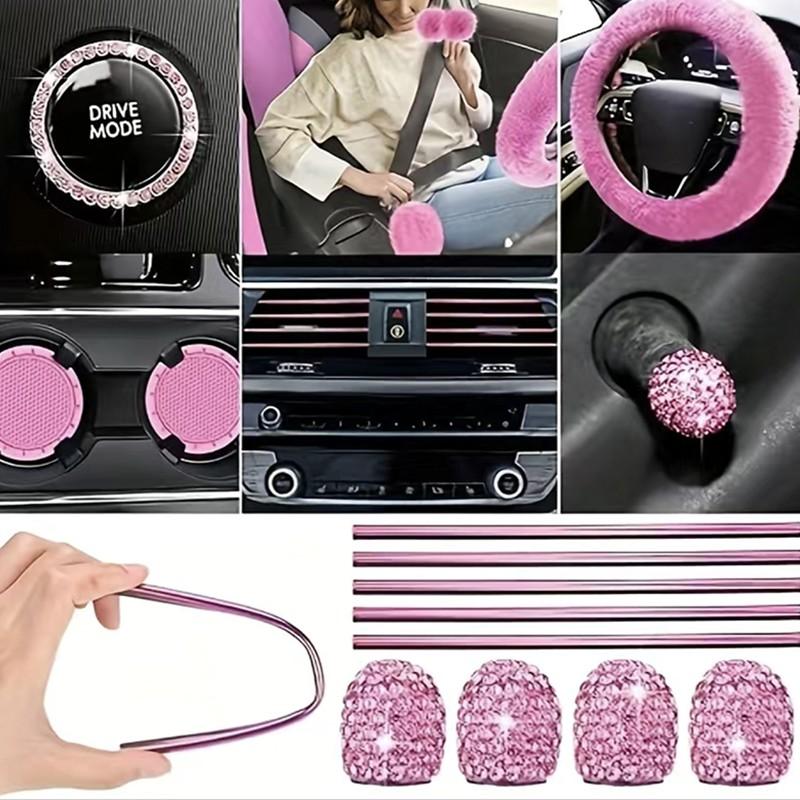 45pcs Car Seat Covers & Interior Accessories Set: Thin Polyester Five-Seat Car Seat Covers, Plush Steering Wheel Cover, Shoulder Pads, Gear Shift Knob Cover, Rearview Mirror Ornaments, Cup Pads, Tire Valve Caps, Stitching Trim Strips.