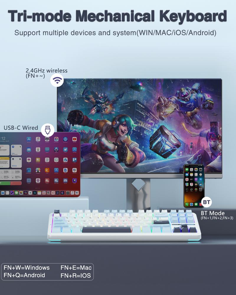 AULA F87 Wireless Mechanical Keyboard,75% TKL Custom Hot Swappable Keyboard,Gasket Mount Gaming Keyboard with PBT Keycaps,Pre-lubed Greywood Switches,2.4GHz/USB-C/BT5.0 RGB Backlit Mechanical Keyboard TikTokShopfalldealsforyou