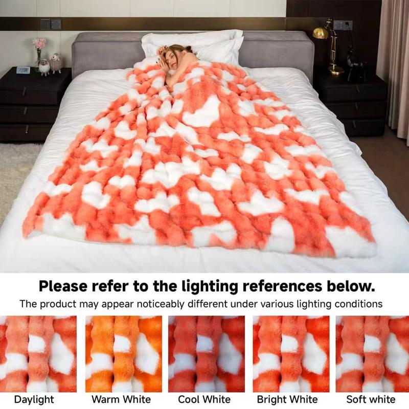 SpottedCozy | Cow Print Faux Fur  Blanket & Ultra-Soft Dual-Sided Bubble Blanket | Throw Twin | Plush Weighted Fuzzy Blanket for Sofa, Bedroom, Living Room, Super Soft Warm for Adults Kids Girl Gifts Bedroom Couch Sofa Travel, Black/Pink/Camel/Gray