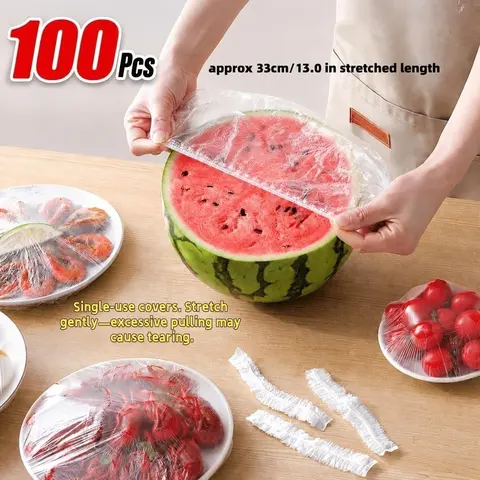 100 Pcs Food-Grade Elastic Food Covers, Disposable Plastic Food Covers for Kitchen, Microwave & Fridge, Keeps Fresh, Blocks Odors, Food Storage