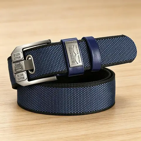 Unisex Minimalist Stylish Waistband (1-Piece) - Buckle-Free Men's Belt, Holeless Strap, Large Square Alloy Buckle with Brass Accents, Cotton-PU Leather Strap, Durable Flexible Slip-On, Versatile Fashion Belt, Trendy Holiday Present