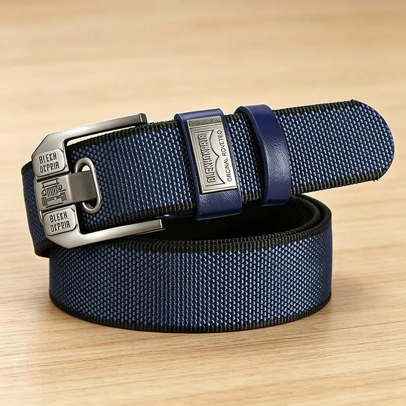 Unisex Minimalist Stylish Waistband (1-Piece) - Buckle-Free Men's Belt, Holeless Strap, Large Square Alloy Buckle with Brass Accents, Cotton-PU Leather Strap, Durable Flexible Slip-On, Versatile Fashion Belt, Trendy Holiday Present