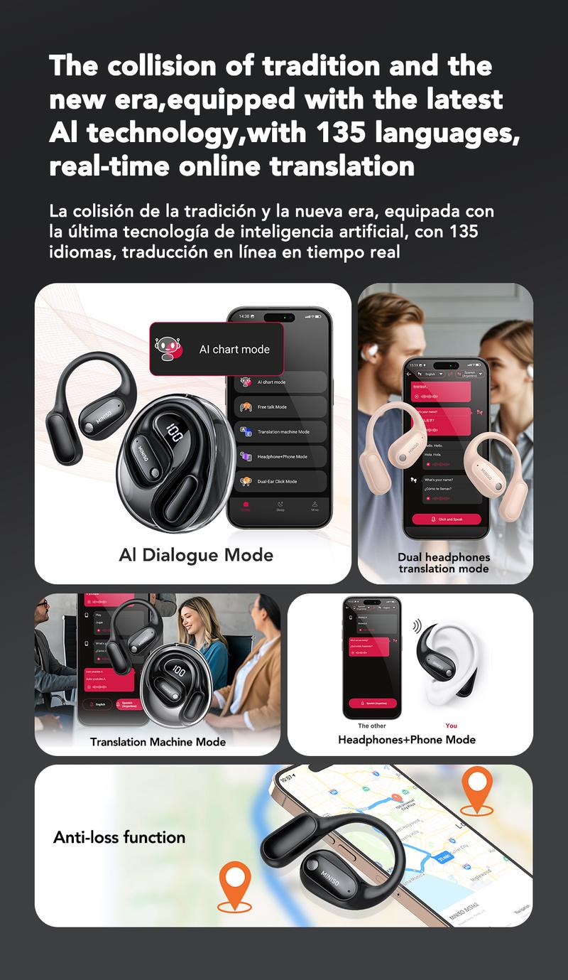 MINISO MS190 Translation Earbuds, Supports Real-Time Translation in 134 Languages With APP, Bluetooth 6.0 Earphones, Audio Wireless Earbuds for Music & Phone Calls, IPX5 Waterproof Sports Electronic Headphones with Long Endurance MINISO MS190 Translation Earbuds, Supports Real-Time Translation in 134 Languages With APP, Bluetooth 6.0 Earphones, Audio Wireless Earbuds for Music & Phone Calls, IPX5 Waterproof Sports Electronic Headphones with Long Endurance