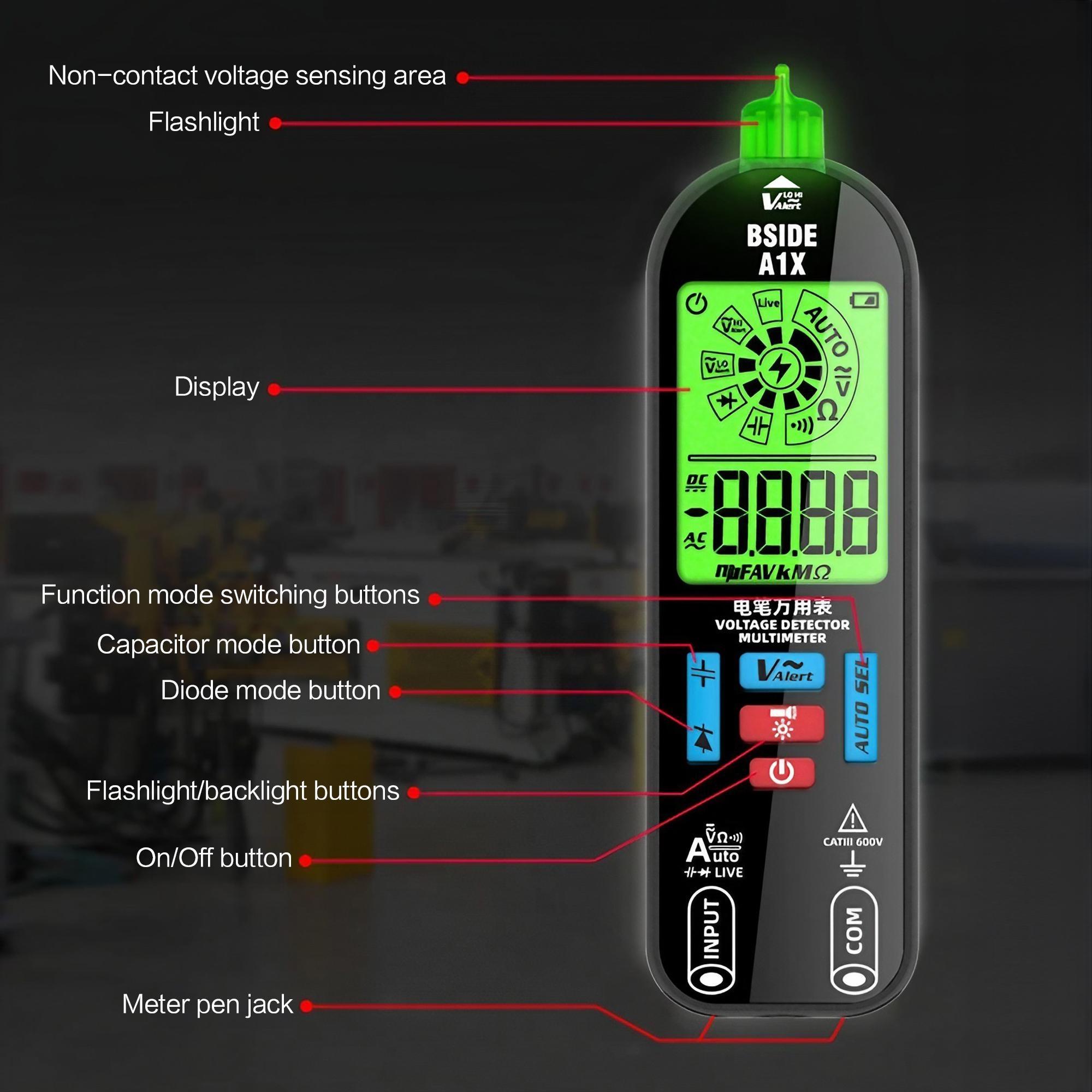 Pen-Type Smart Digital Multimeter, Auto Range, Large Screen Display, Capacitance Test, Voltage Detection, Portable Multi-Function Meter