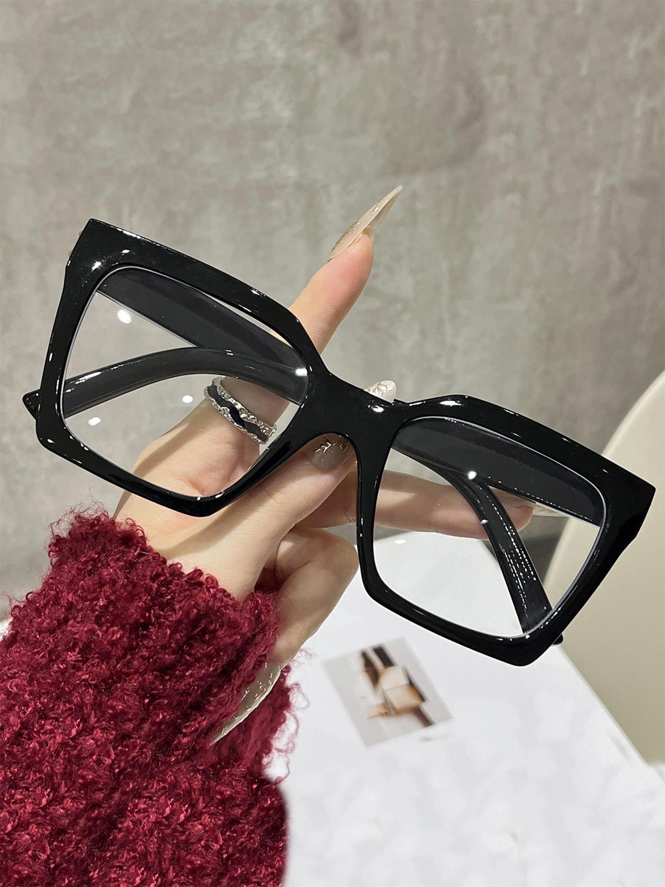Square Large Frame Blue Light Blocking Glasses for Women, Simple Versatile Plain Face Glasses, Full Rim PC Acetate Frame, Unisex Casual Decorative Eyewear, Square Frame Eyeglasses, Stylish Square Frames