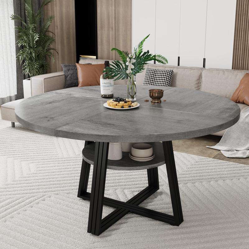 Round Dining Table for 4-6, 42" Kitchen Table with Storage, Circle Dinner Tables for Kitchen, Dining Room, Living Room, Meeting Room, Apartment Round Dining Table for 4-6, 42" Kitchen Table with Storage, Circle Dinner Tables for Kitchen, Dining Room, Living Room, Meeting Room, Apartment