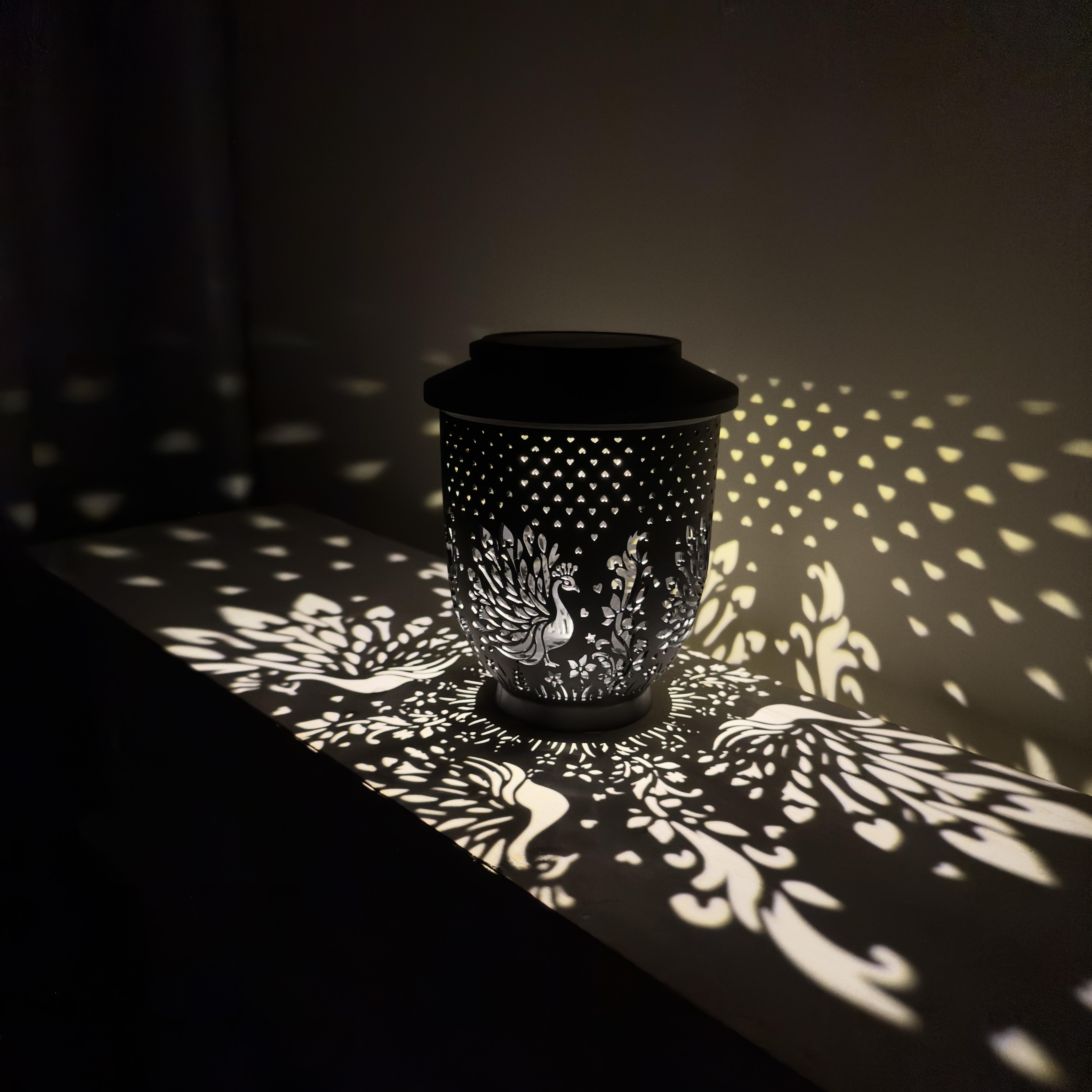 Solar Powered Projection Lantern, Peacock Butterfly Crane Bird Pattern, Ip65 Waterproof Outdoor Garden Decor Light, Auto on off LED Lamp