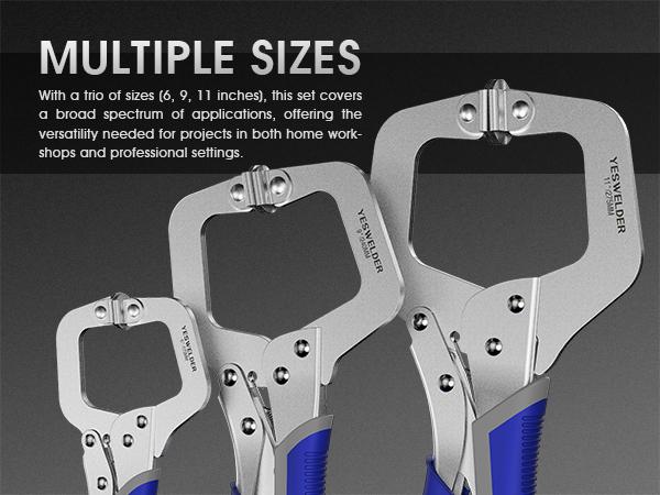 YESWELDER Locking C-Clamp Set of 3 Sizes (6, 9, 11 inches) | Robust Design, Heat-Treated Jaws, Chrome-Plated Alloy Steel | Home & Workshop Use