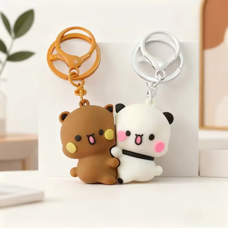 2-Pack PVC Magnetic Heart Keychain, Couples Gift, Phone & Bag Accessory, Panda Charm, Car Interior Decor, Desktop Decoration