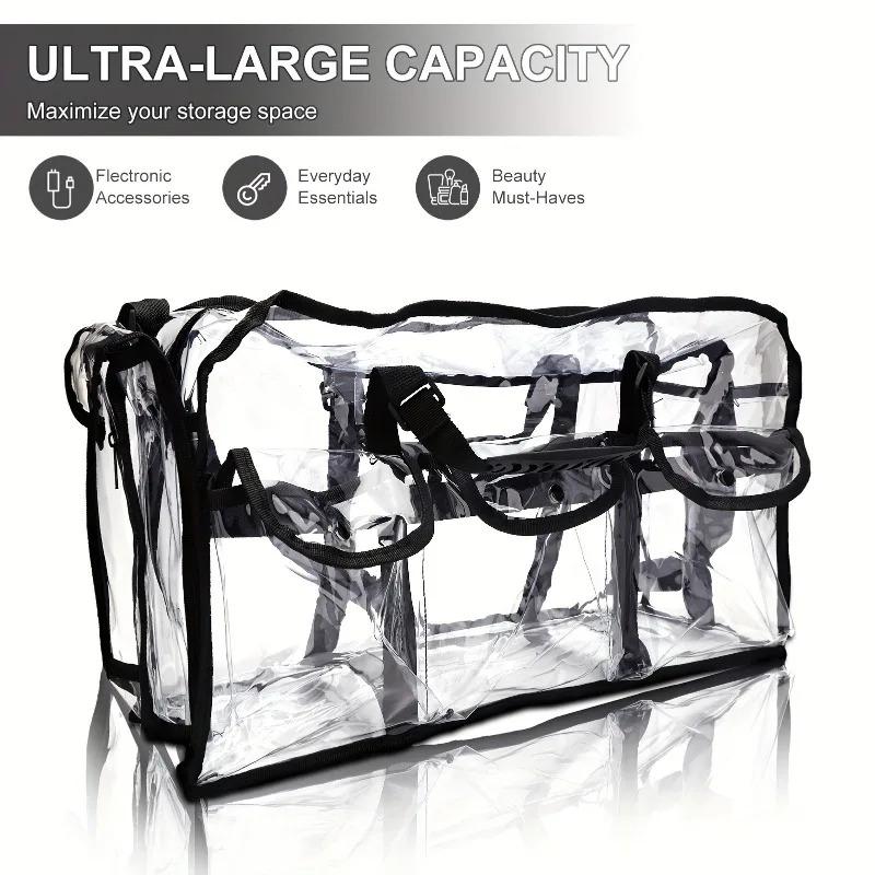 PVC Transparent Cosmetic Bag Waterproof Large Capacity Makeup Pouch Travel Organizer, Multifunctional Beach Swimming Storage Shoulder Tote Travel Cosmetic Bags