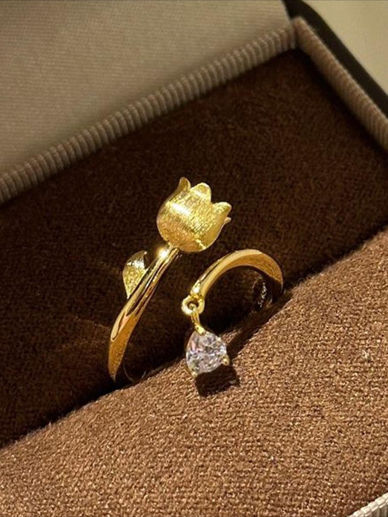 Vintage Teardrop Zircon Orchid Open Ring for Women, Elegant Personalized Party Vacation Ring, Unique Jewelry Gift Idea