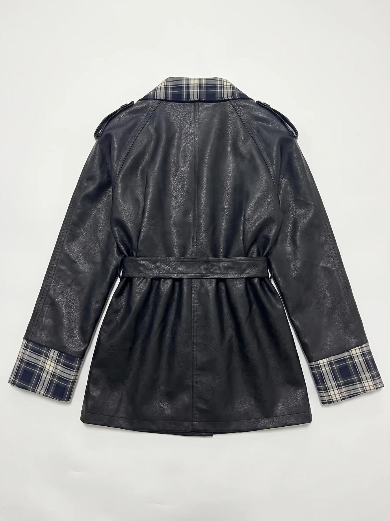 2026 Fall Winter New British Style Aesthetic Short Trench Coat for Women, Stand Collar Patchwork Plaid Fashion Loose Outerwear, Trendy Ladies Jacket
