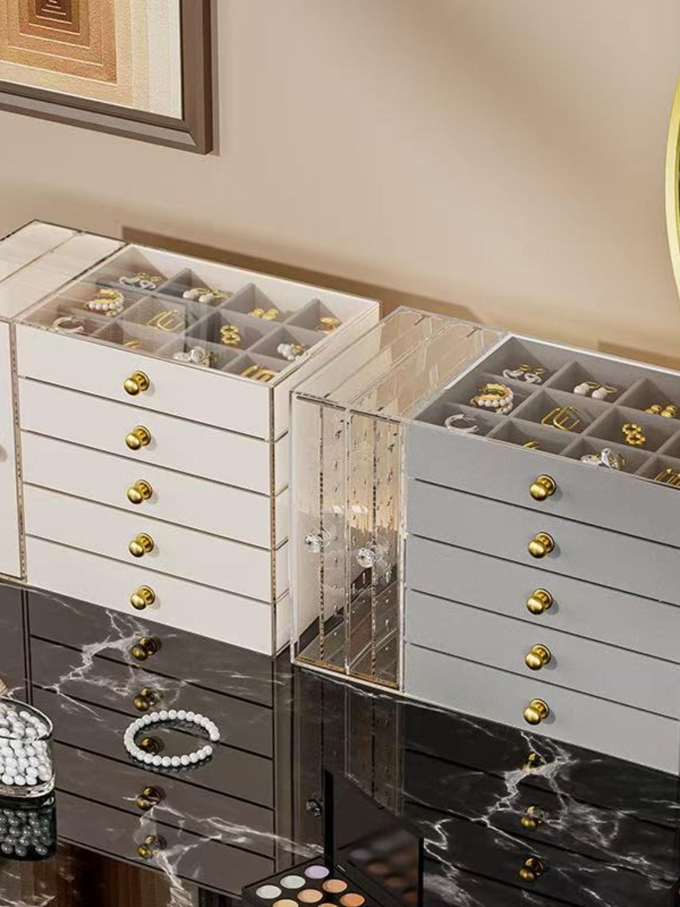 Acrylic Jewelry Storage Box, Large Capacity Transparent Organizer, Earrings Rings Necklaces Display Rack, 1pc Jewelry Holder