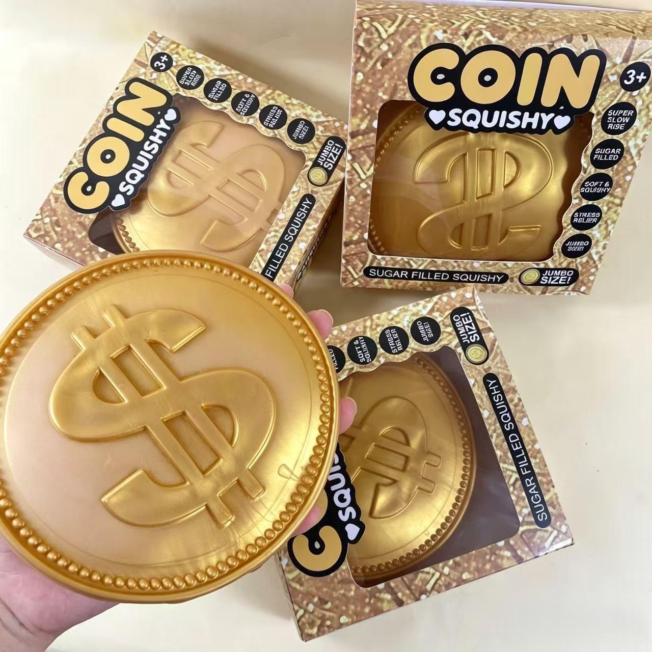 Simulation Dollar Stress Relief Toy, Large Gold Coin Soft Rebound Squeeze Fidget Fortune Toy, Healing Soft Pressure Relief Tool, Non-Edible Child Hand Mold Toy