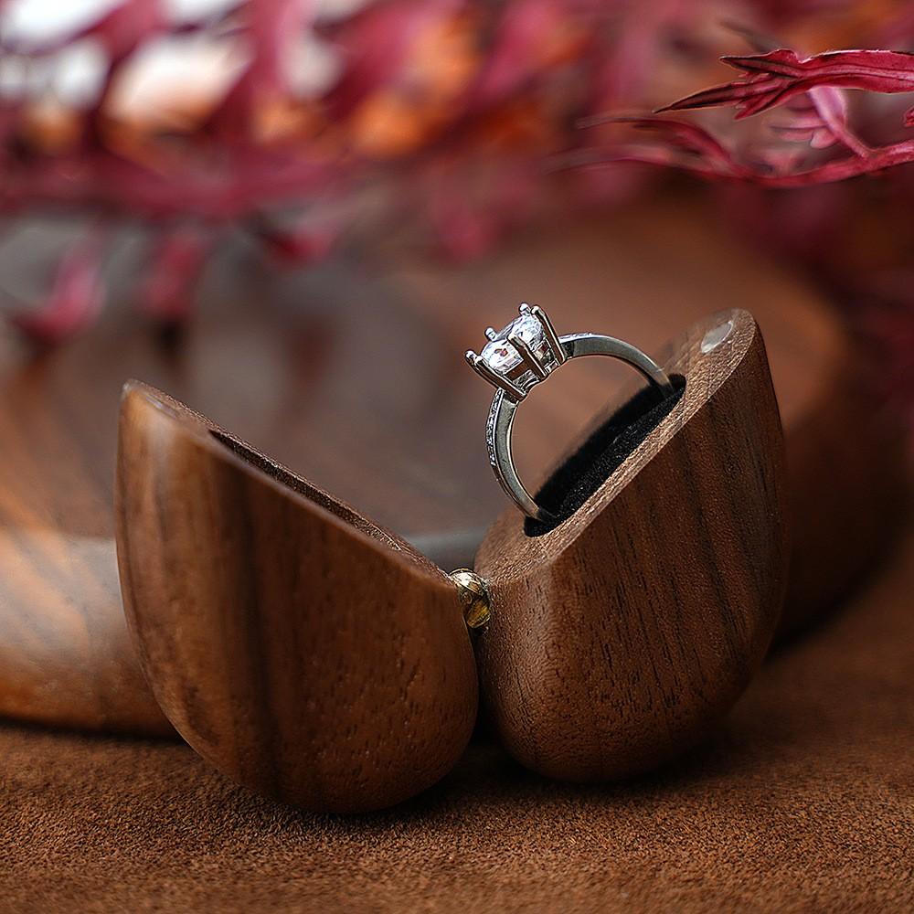 Romantic Walnut Engagement Ring Box, Handmade Proposal Ring Holder, Safe Mini Jewelry Storage, Perfect for Weddings, Travel, Daily Use