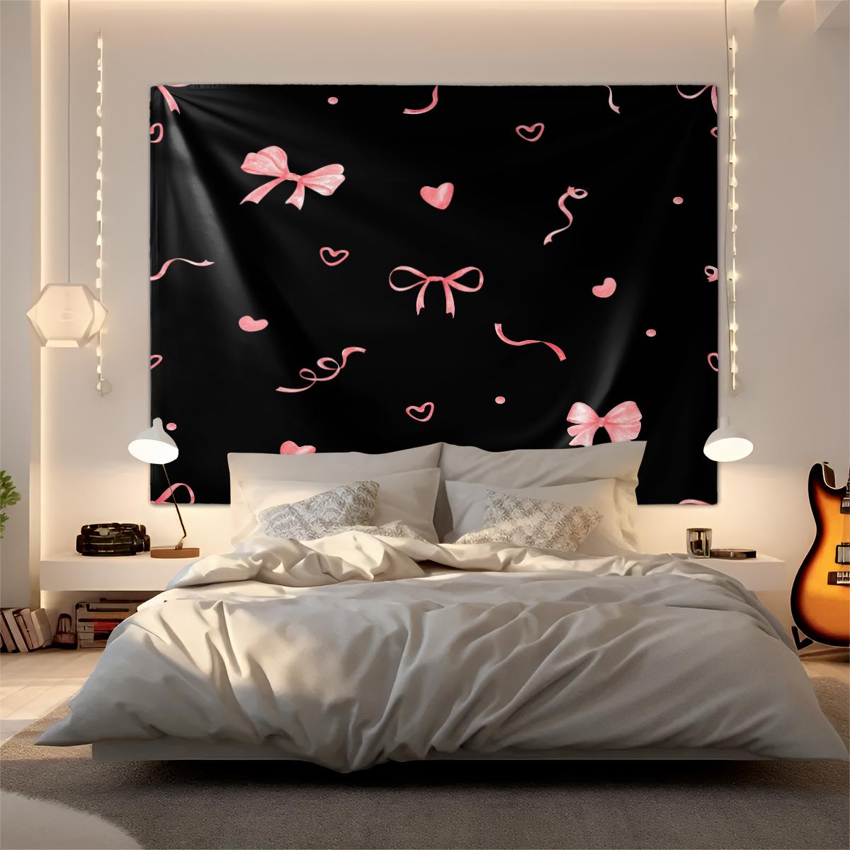 1Pcs Coquette Pink Bow Printed Tapestry, Sweet Y2K Aesthetic Wall Hanging, Soft Durable Fabric with Vivid Digital Print, Versatile Tapestries for Bedroom, Dorm, Living Room & Vanity Area, Ideal Cute Room Decor