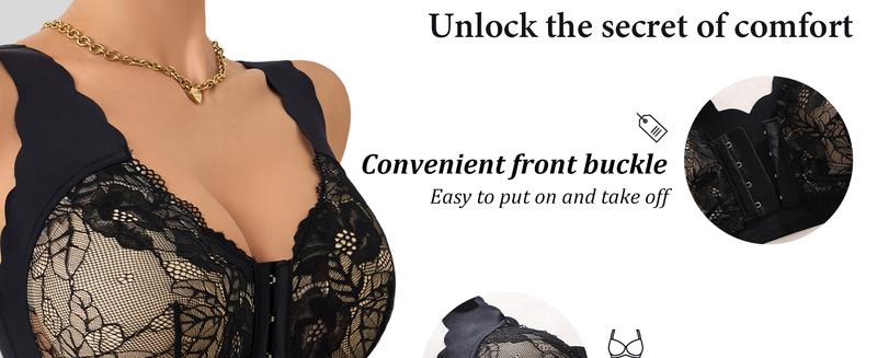 2 Pack Women’s Front Closure Lace Bras,Comfortable  Seamless Soft full coverage Womenswear Bridal bras women minimizer bra