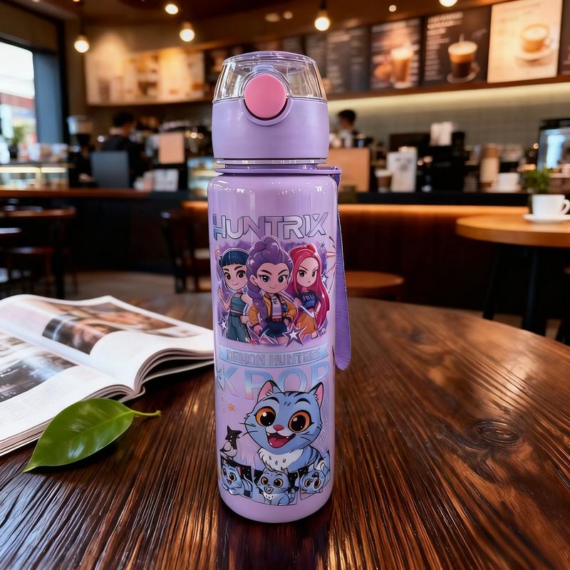 K-Pop Ghost Hunter-Themed Totem Water Bottle with Lid and Straw, 700ML Reusable Hard Plastic Eco-Friendly Bottle, Perfect for School, Travel and Halloween Parties
