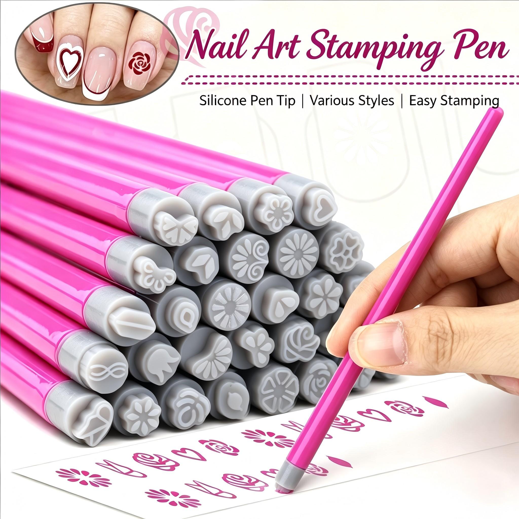 6-pack 15-pack nail stamping pens - multi-color printing pens with rich and unique patterns. Perfect for nail salons. High-saturation, vividly colored stamping pens. Easy to use for beginners. Essential for parties and dates. Fine detailing printing pens
