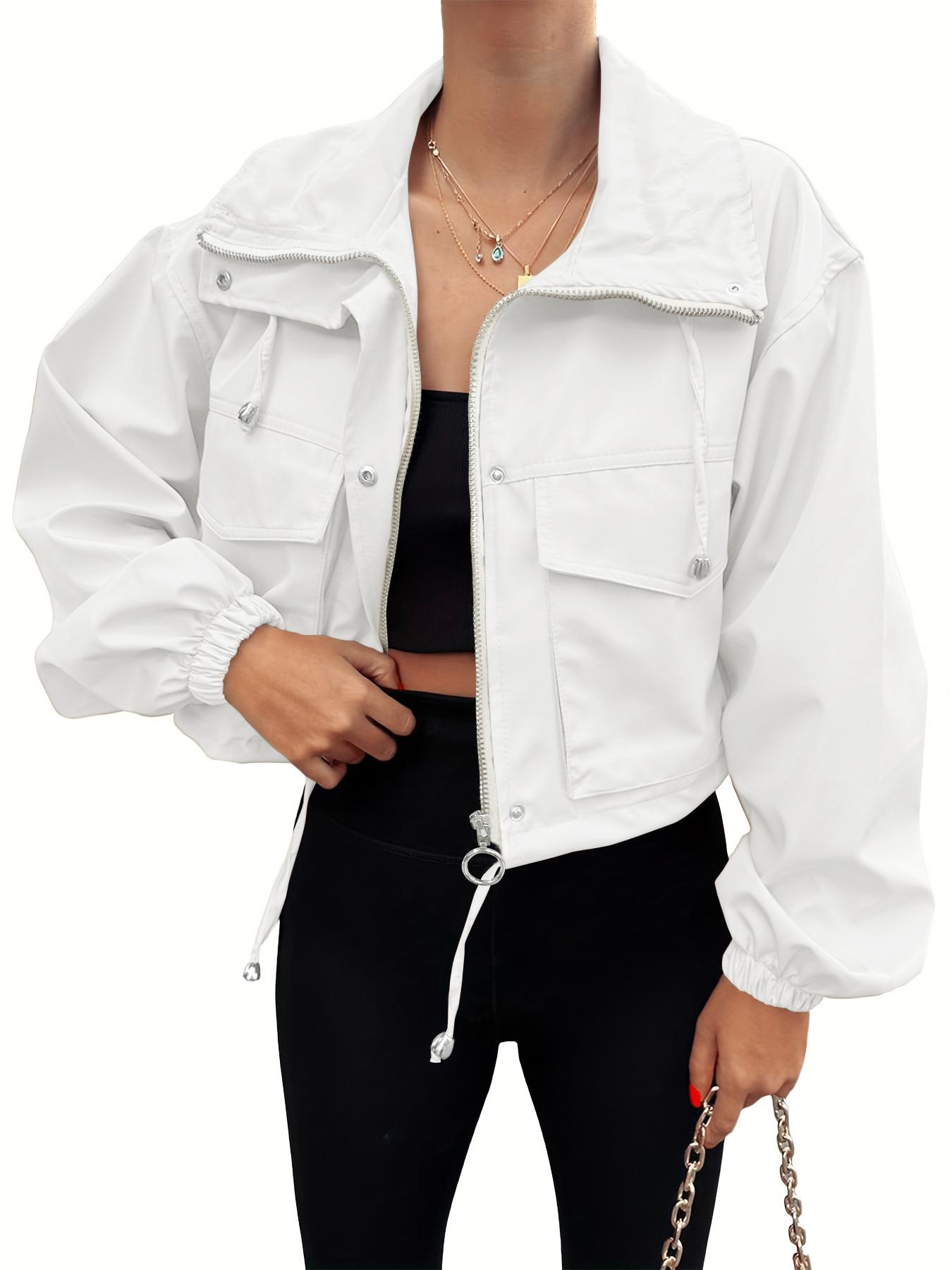 ASWULK Women's Cropped Jacket Zip Up Lightweight Oversized Utility Coat with Pockets for Spring and Fall Wear Adjustable Drawstring Snap Button Zipper ASWULK Women's Cropped Jacket Zip Up Lightweight Oversized Utility Coat with Pockets for Spring and Fall Wear Adjustable Drawstring Snap Button Zipper