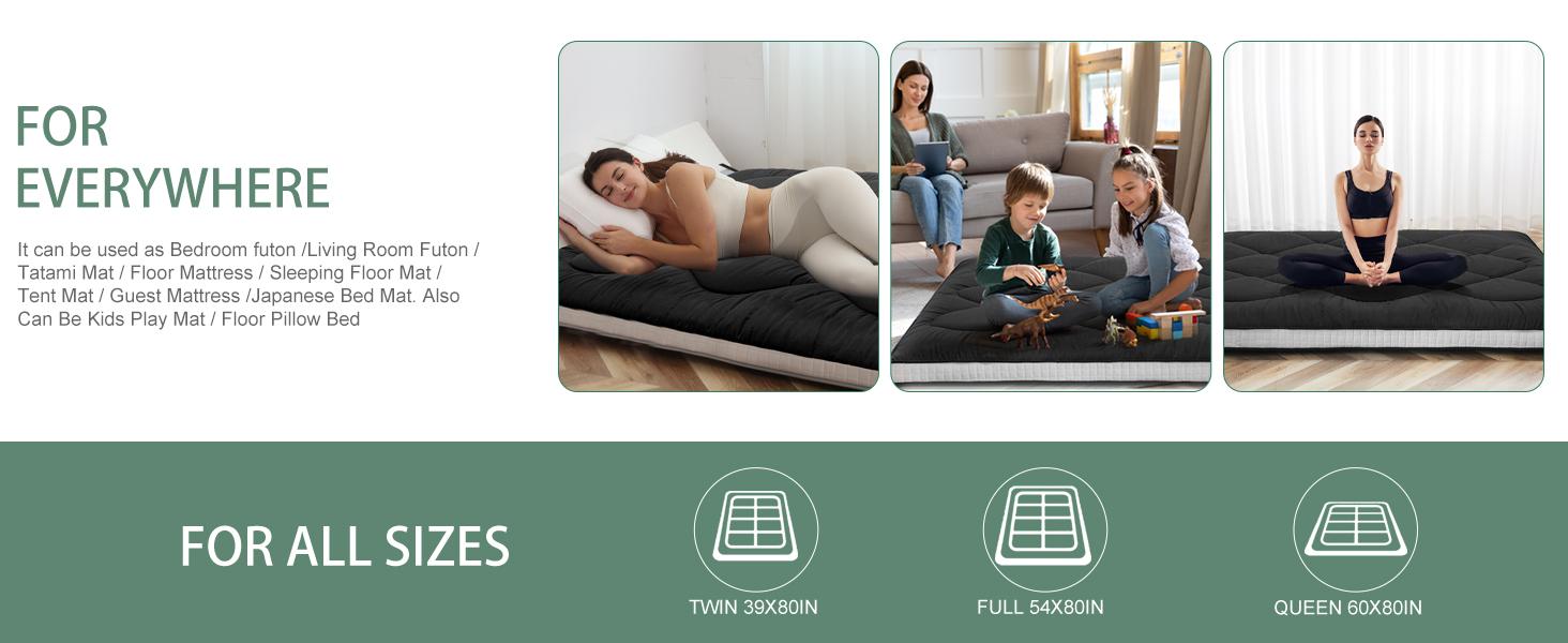 MOPHOTO Japanese Floor Mattress Futon Mattress, Twin/Full/Queen Size Foldable Mattress, Roll Up Mattress Sleeping Tatami Mat Floor Lounger Guest Bed