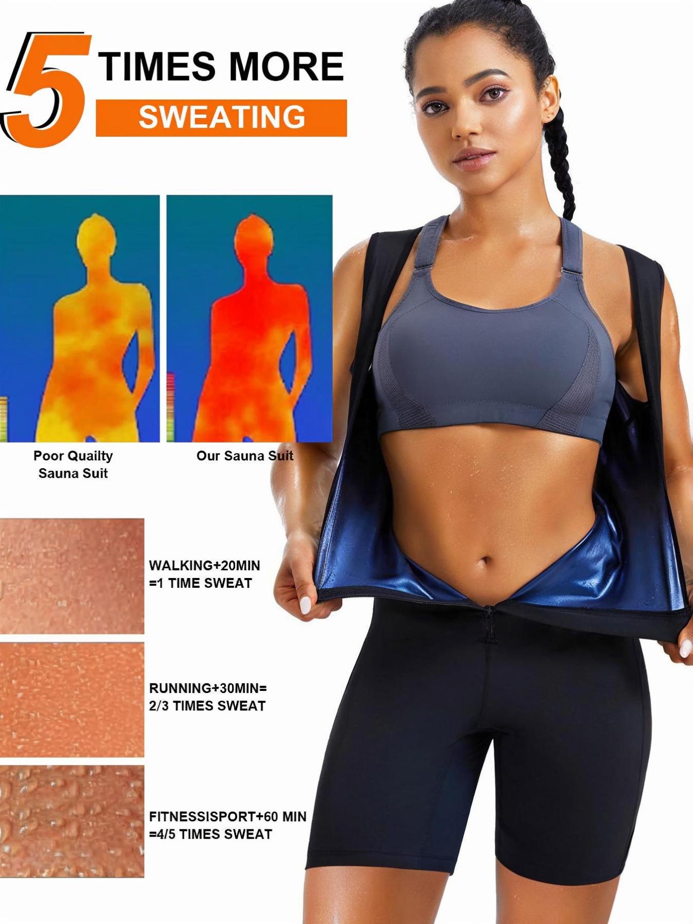 Women's Sauna Bodysuit, Basic Waist Training Promote Perspiration Wicking Shapewear with Zipper