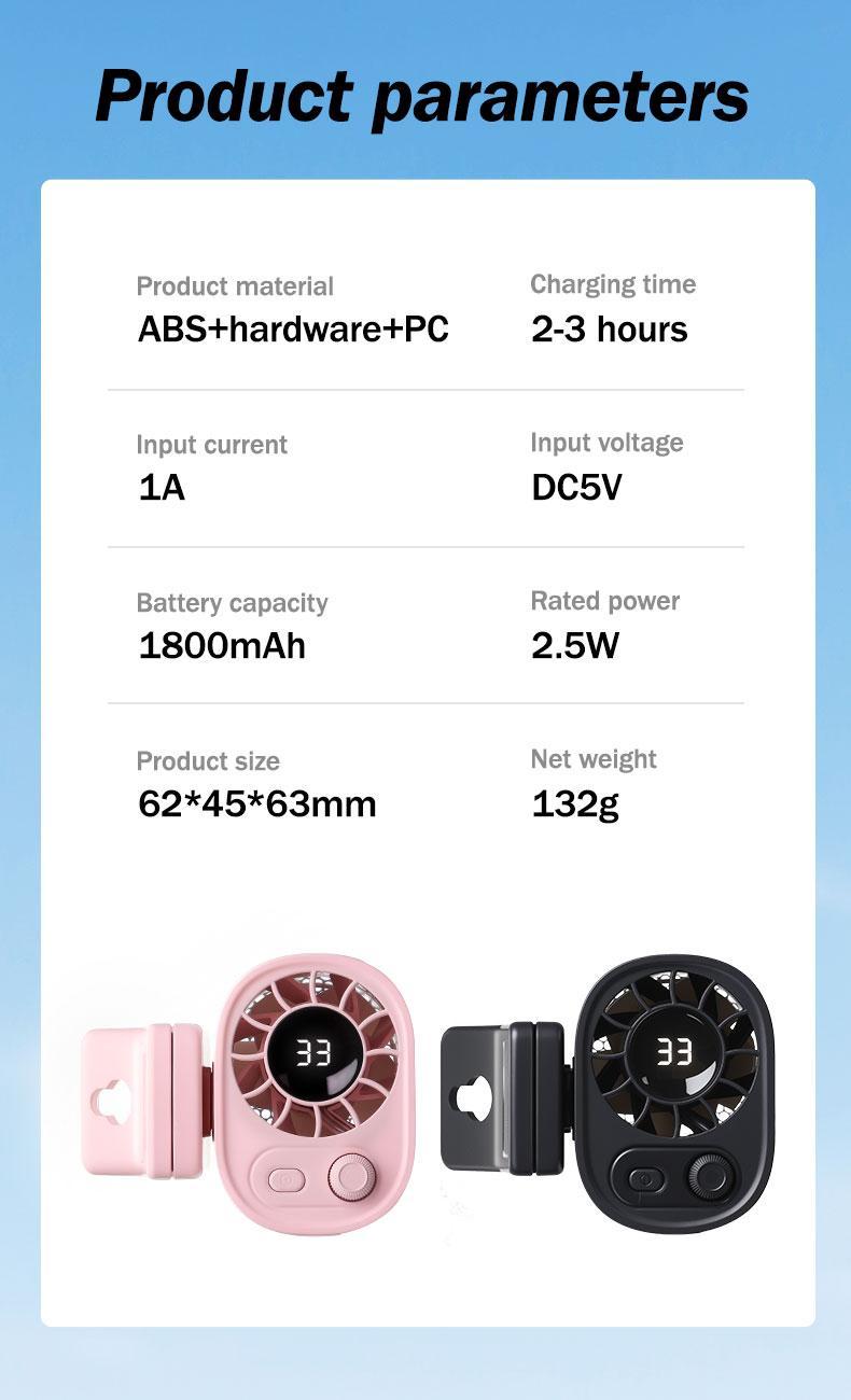 [Valentine's Day] Nerunsa 2026 Car Clip On Fan with LED Display 360° Rotation USB Rechargeable Personal Cooling Fan for Neck Collar Waist Outdoor Hiking Travel 1800mAh Battery Quick Charge