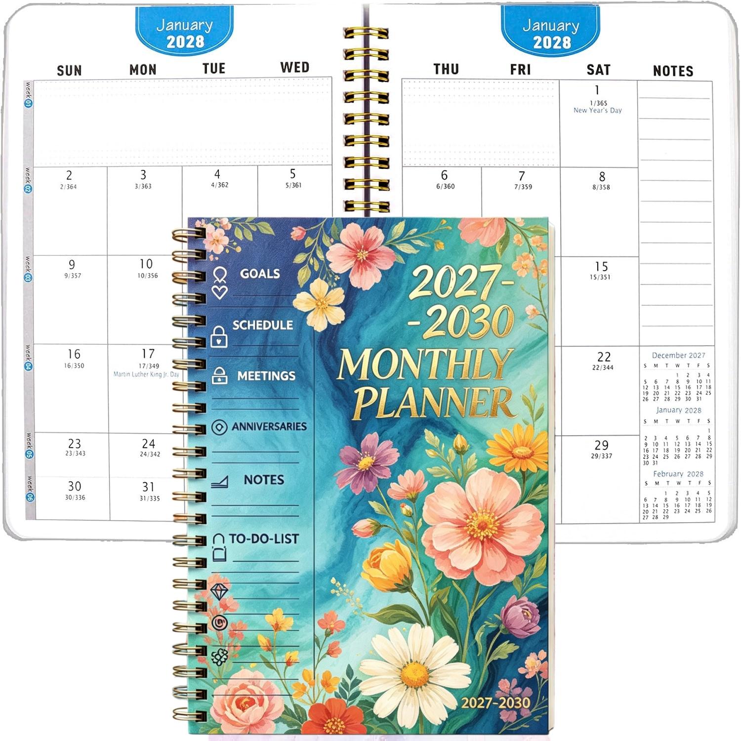 2027-2030 Monthly Planner/Calendar, Office Planner, 4-Year Monthly Planner, Colorful Flower Themed Cover Design Notebook, Yearly Calendar Planning, Monthly Tabs, 48-Month Calendar, 5.5 x 8.3 Inches, Thickened Paper, Elastic Cover, Durable