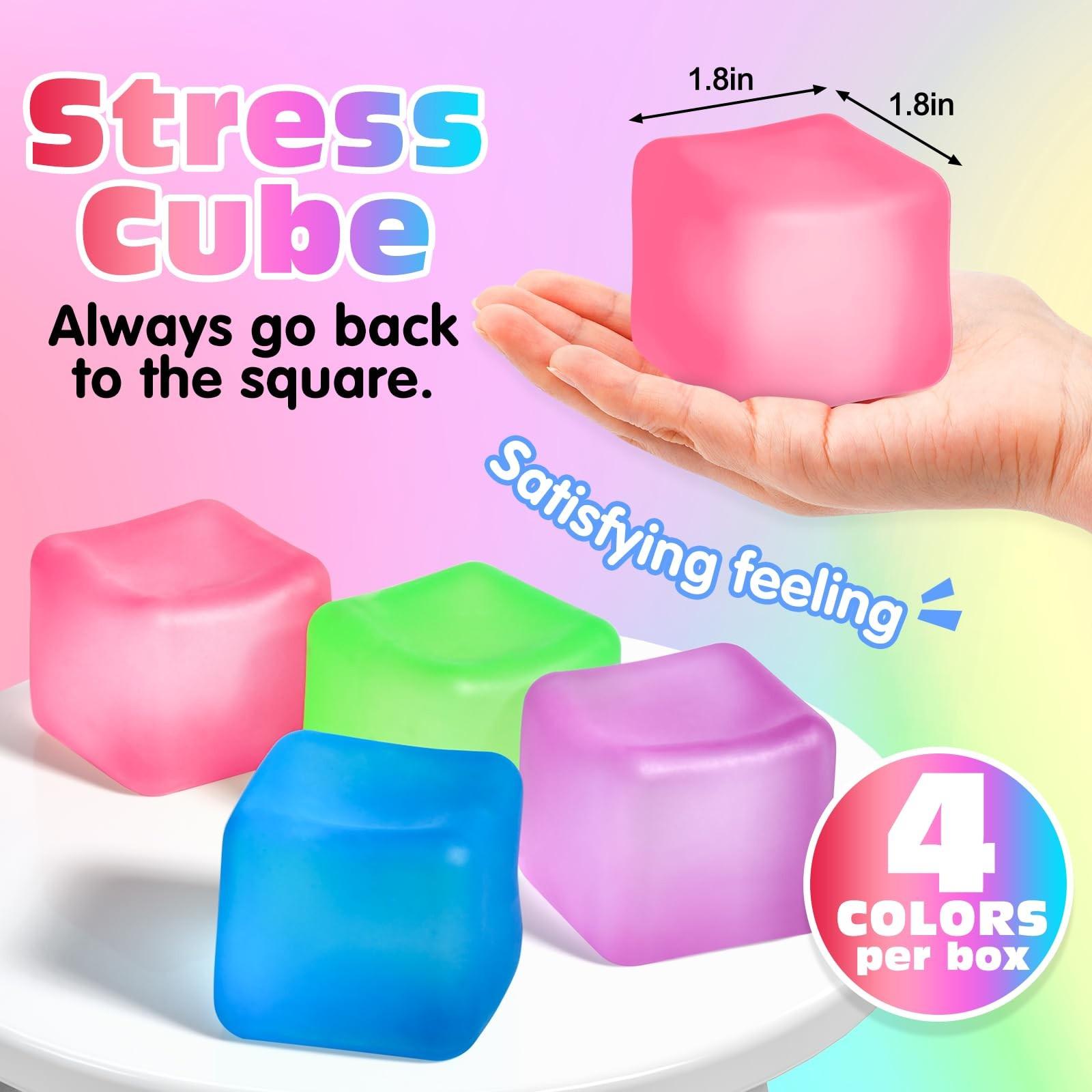 Stress Relief Cube, Slow Bounce Ice Block Stress Ball, Anxiety Relieving Sensory Fidget Toy, Soft Square Ball, Perfect Classroom Prize, Party Gift