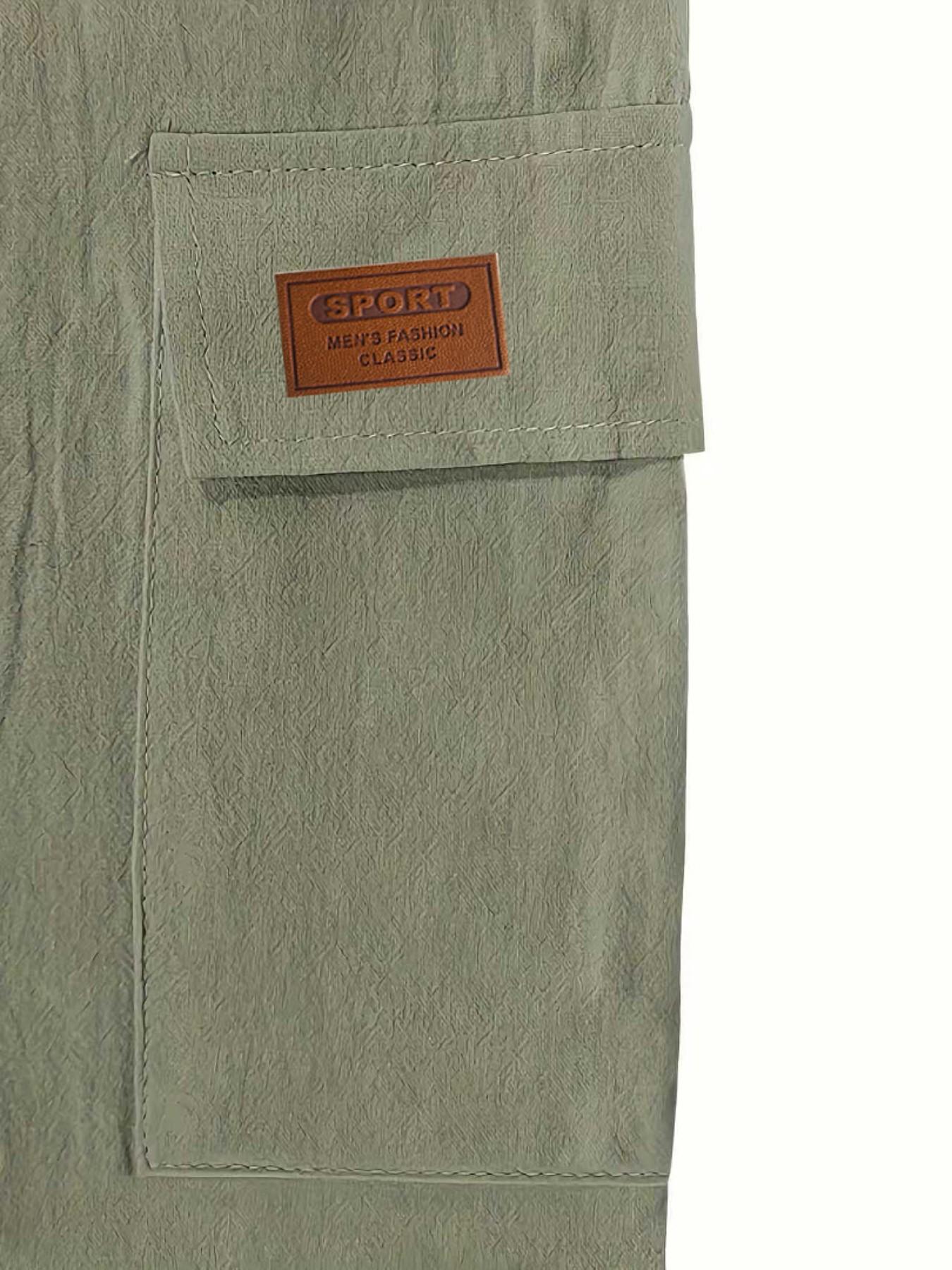 Men's Linen Cargo Pants with Drawstring Waist, Multiple Pockets, Straight Leg, Breathable Outdoor Beach Casual Long Pants Men's Linen Cargo Pants with Drawstring Waist, Multiple Pockets, Straight Leg, Breathable Outdoor Beach Casual Long Pants