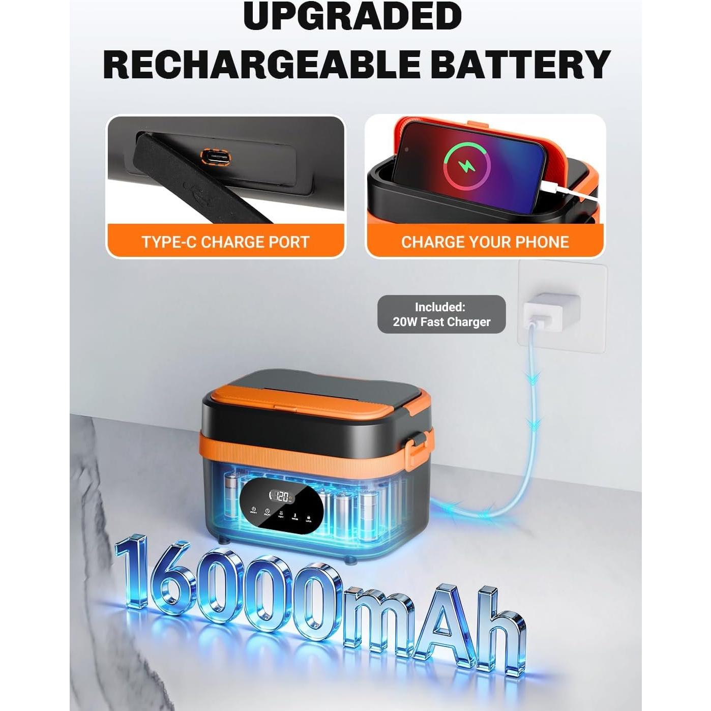 Cordless Electric Lunch Box for Adults, 16000mAh Rechargeable Heated Lunch Box, 1.5L 60W Self-Heating Warmer for Men, Women, Construction Workers, Drivers, Office Workers Cordless Electric Lunch Box for Adults, 16000mAh Rechargeable Heated Lunch Box, 1.5L 60W Self-Heating Warmer for Men, Women, Construction Workers, Drivers, Office Workers