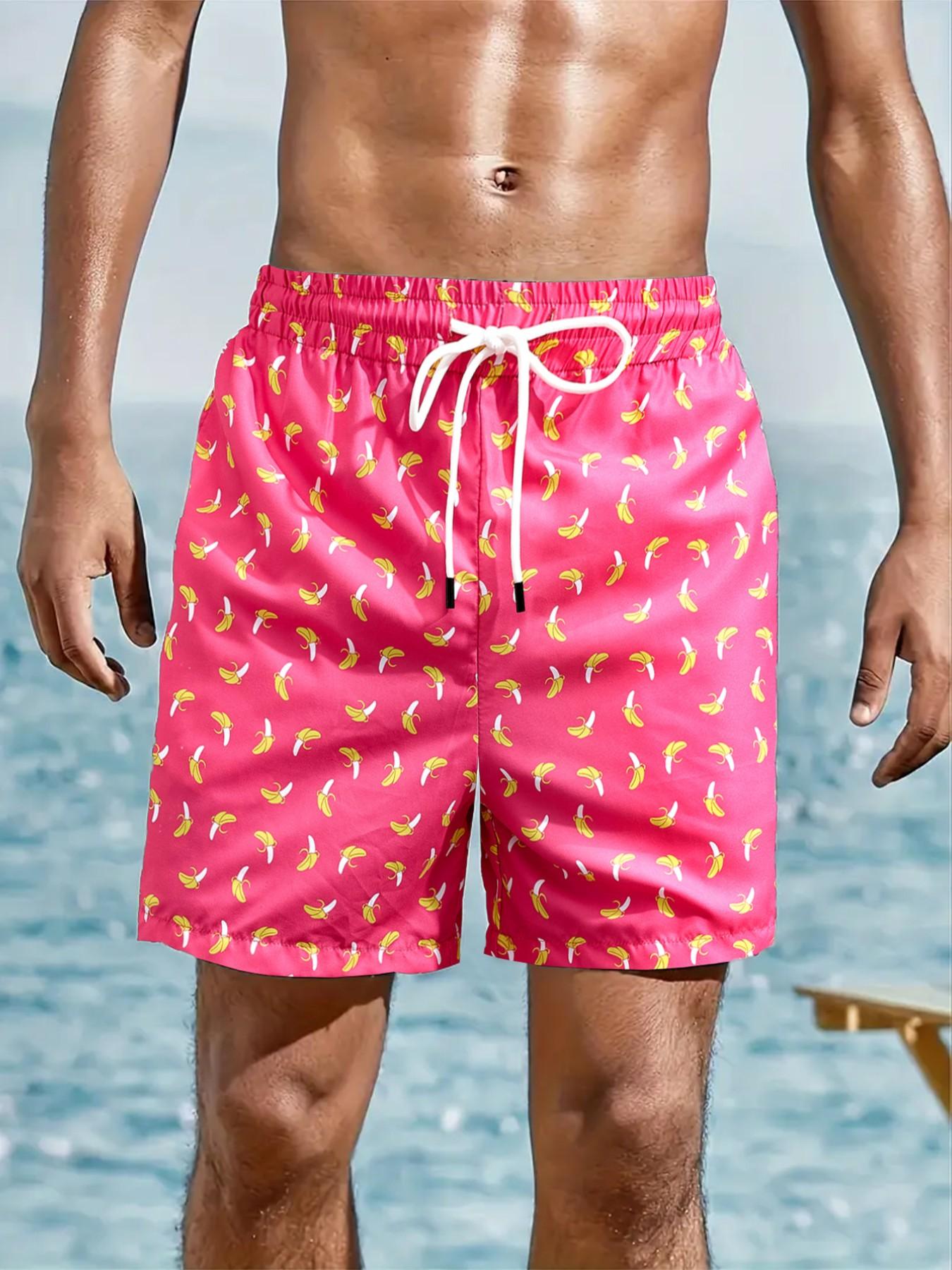 Men's Banana Print Shorts, High Saturation Bright Color, Quick-Dry Breathable Wrinkle-Resistant Fabric, Loose Five-Pocket Design, Summer Fashion