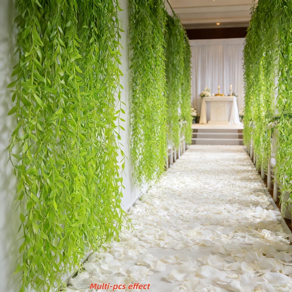 100Pcs Artificial Green Willow Branches - Maintenance-Free Spring And Summer Decorative Drapes, All-Weather Hanging Ivy, Suitable for Wedding Arch Decorations, Hotel And Ceiling Decor, Climbing Frame Decorations, And Ceiling Embellishments