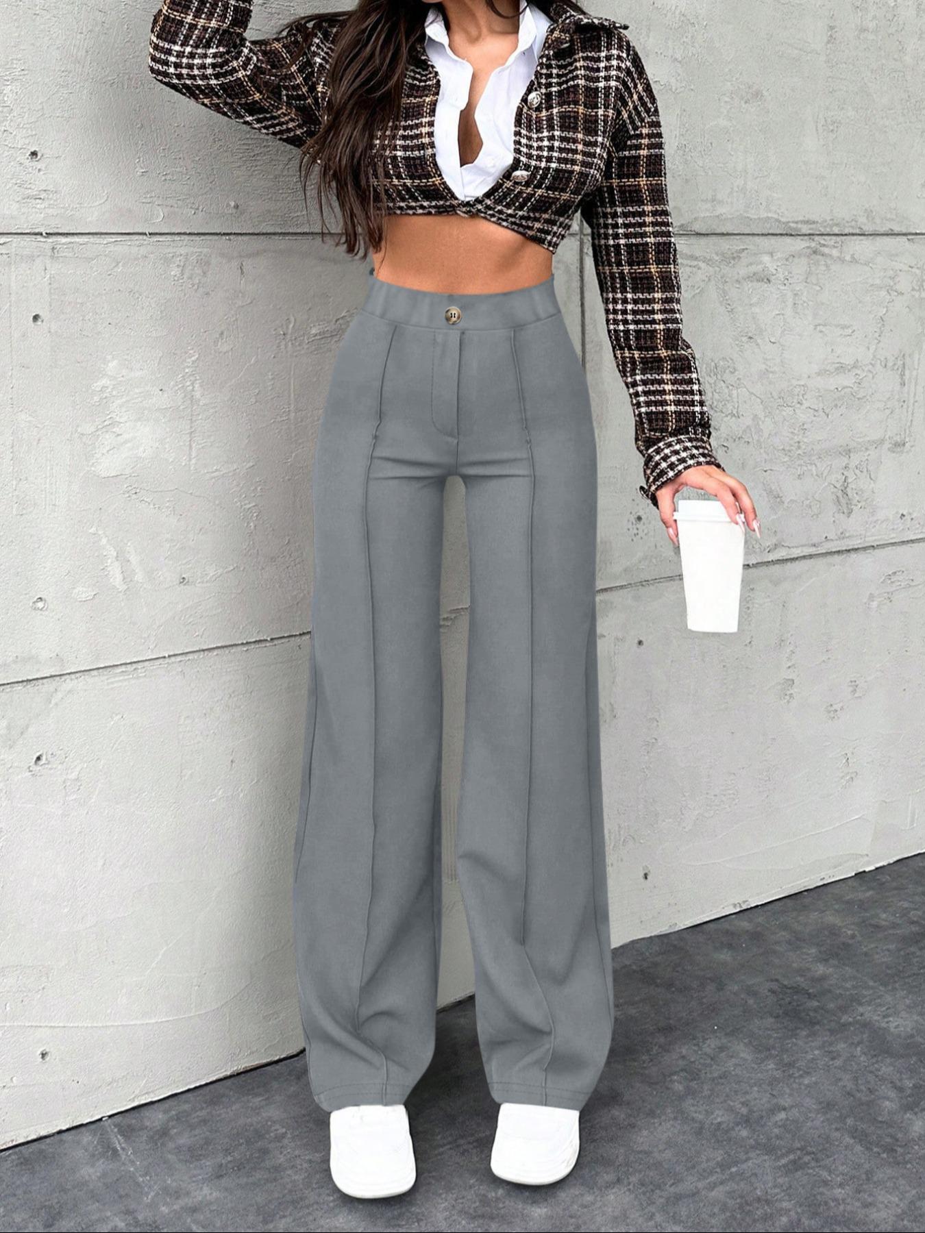 Women's Fashion Wide Leg Pants Bottom, Casual High Waist Loose-Fitting Trousers, Comfortable All-Season Wear, Stylish Ladies' Clothing, Knit