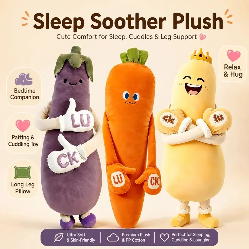 Eggplant Carrot Mango Sleep Companion Long Pillow Doll Soothing Patting Plush Toy Soft Comfortable Leg Support Pillow Adult Gift
