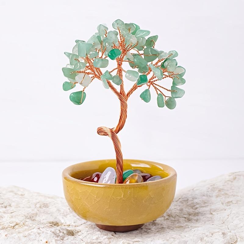 1 Piece Natural Crystal Pebble Treasure Pot Tea Cup Base Crystal Tree Citrine Money Tree Home Ornament Craft Artificial Wealth Tree