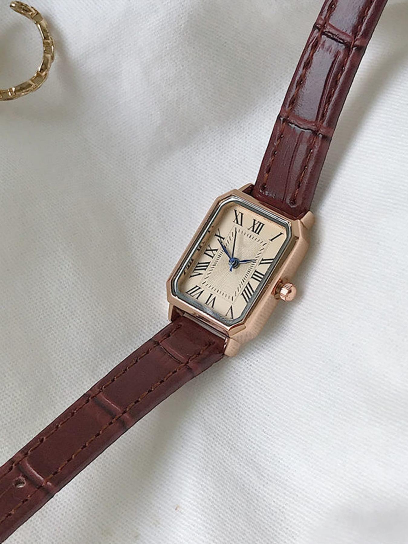 1 Piece Retro Rectangle Dial Analog Quartz Watch With Adjustable Buckle Without Box, Ladies Anniversary Birthday Gift