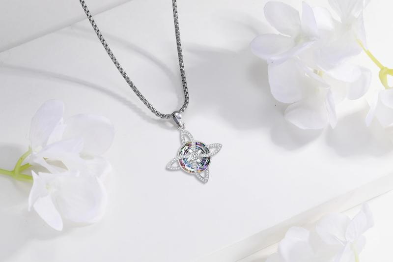 DRINSPER S925 Witch's Knot Crystal Necklace Celtic Knot Crystal Healing Necklace 925 Sterling Silver Pendant, Pagan Wicca Moon Jewelry for Women, Trinity Knot Design, Nudo de Plata Collar, Protection and Mysticism Amulet Jewelry Accessories Gift for Girls