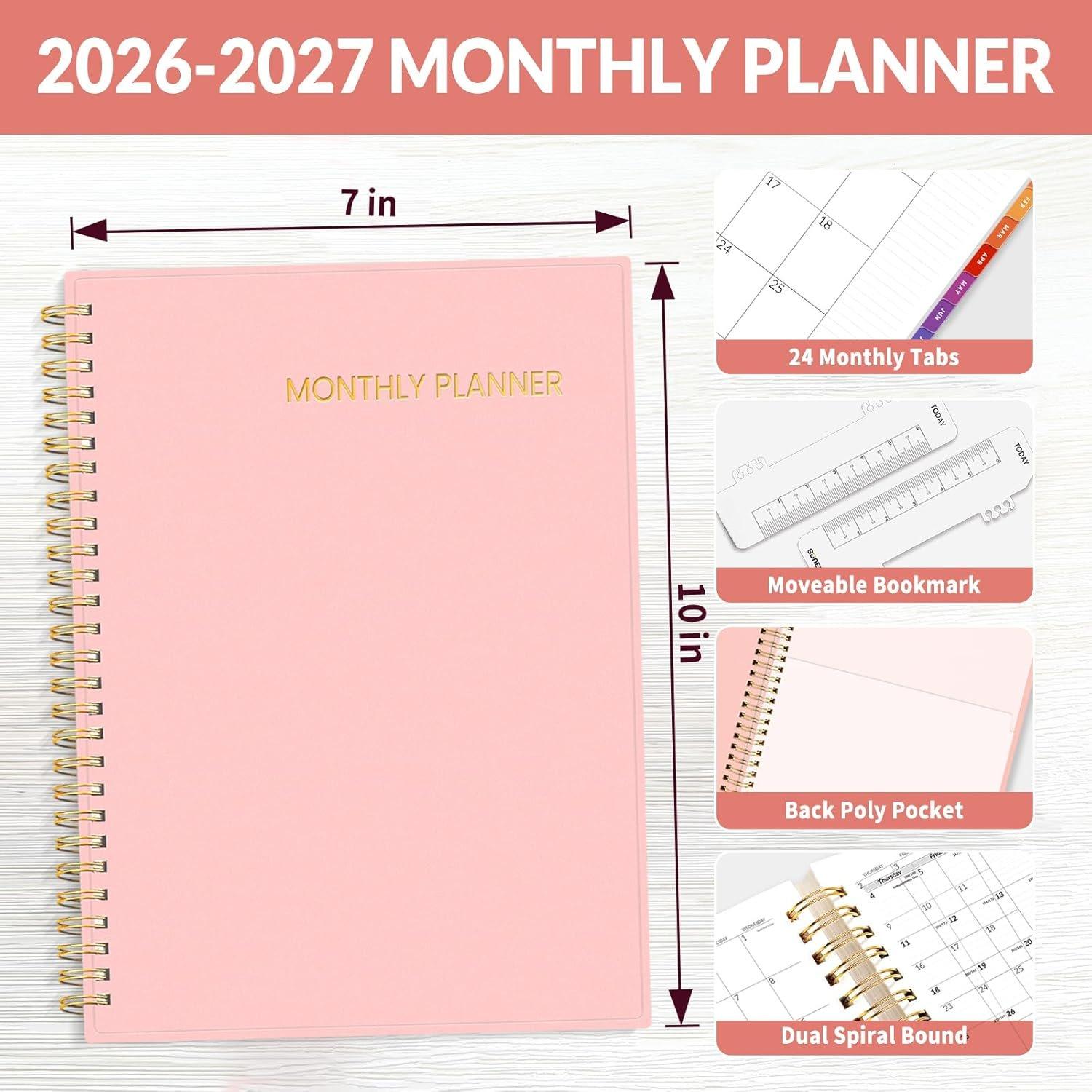 2-Year Planner 2026-2027 - 24 Months (Jan 2026-Dec 2027), 7"x10" Monthly Spreads, Yearly Views, Bonus Pages, Project Sched., Rainbow Tabs - Office Stationery Personal Organiser, Calendar Planner, Desktop Appointment Books & Planners