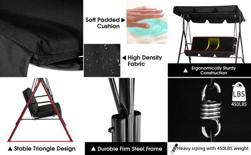 Aecojoy Patio Swings Outdoor, 3-Seat Glider Porch Bench with Removable Cushion and Adjustable Shade, Swing Chairs for Outdoor Lounge Modern Aecojoy Patio Swings Outdoor, 3-Seat Glider Porch Bench with Removable Cushion and Adjustable Shade, Swing Chairs for Outdoor Lounge Modern