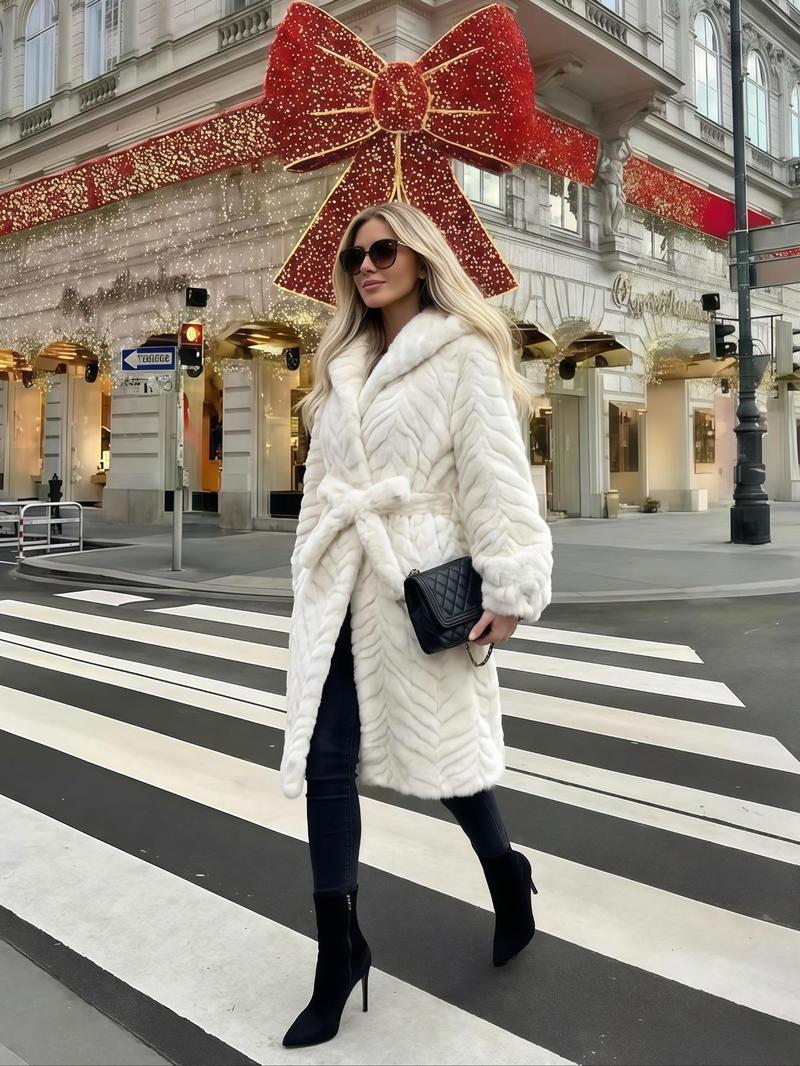 Women's Faux Fur Coat, Winter Fashionable Long Sleeve Hooded Jacket, Casual Loose Fit Medium-Length Outerwear for Daily Wear